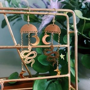 Handmade by me. Snake & moon earrings